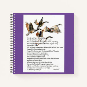 Aquarellmalerei von Gänsen + Mary Oliver Gedicht Notizbuch