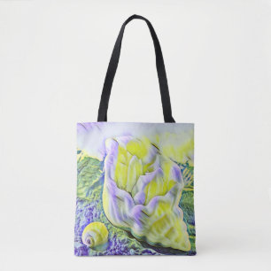 Aquarellmalerei von gelber violetter Muschel Tasche