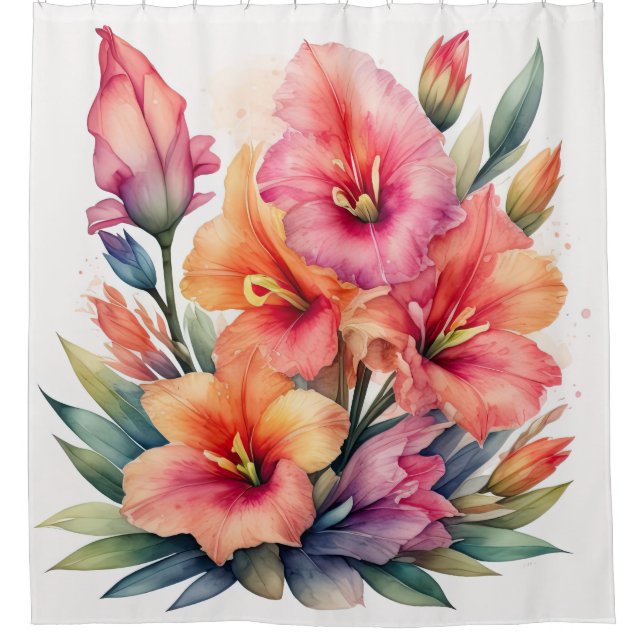 Aquarellmalerei von Gladiolas Duschvorhang (Vorderseite)