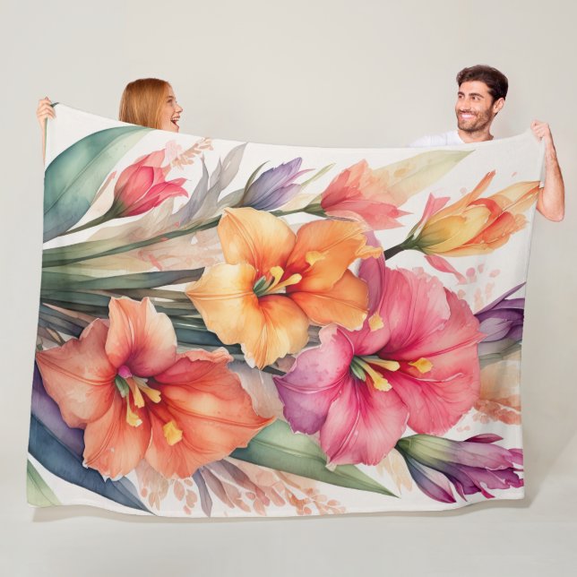 Aquarellmalerei von Gladiolas Fleecedecke (Beispiel)