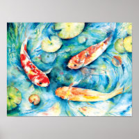 Aquarellmalerei von Koi im Lily Pond