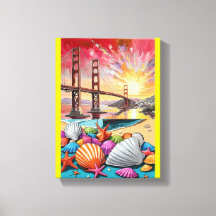 Aquarellmalerei von San Francisco, Golden Gate Brü Leinwanddruck
