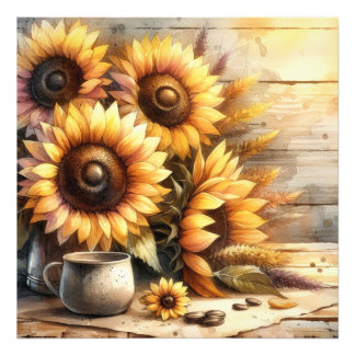 Aquarellmalerei von Sonnenblumen Fotodruck