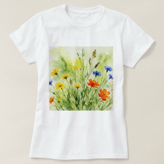Aquarellmalerei von Wildblumen und Pflanzen T-Shirt