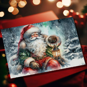 Aquarellmalerei Weihnachtsmann im schneebedeckten Feiertagskarte