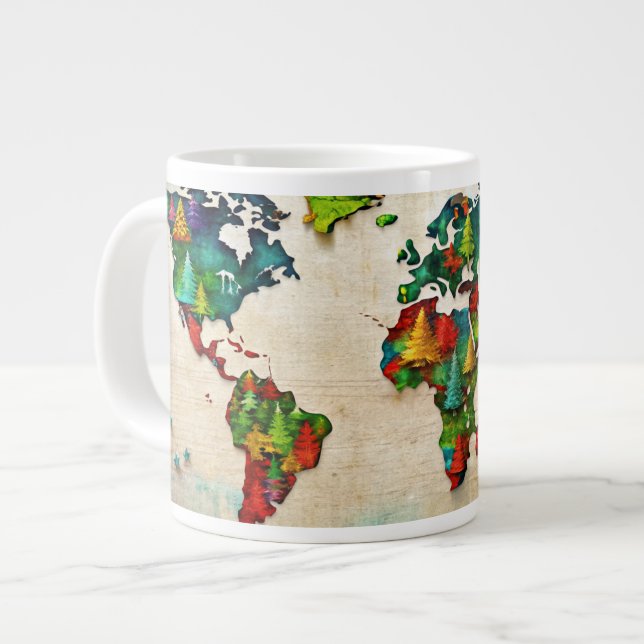Aquarellmalerei Weltkarte-Tasse Jumbo-Tasse (Vorderseite Links)