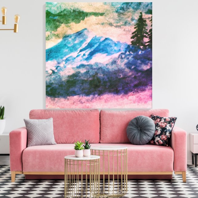 Aquarellmalerei Zauberwald Landschaftsbild Leinwanddruck (Insitu (Wohnzimmer))