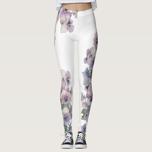 Aquarellmalte Stiefmütterchenblume Leggings (Vorderseite)