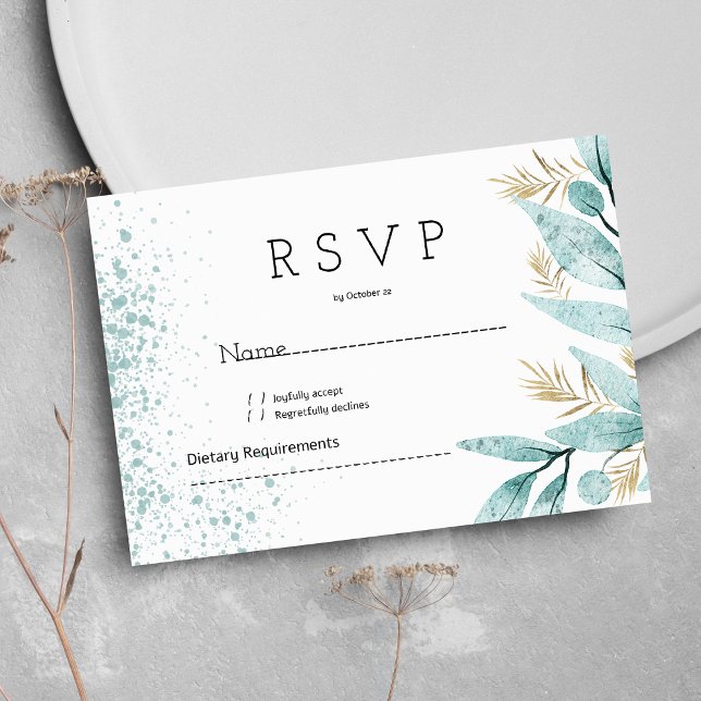 Aquarellmalz, grünes Blattgold UAWG Einladung (Watercolor mint green gold foliage RSVP )