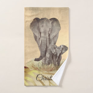 Aquarellmama und Baby-individuelle Name Handtuch
