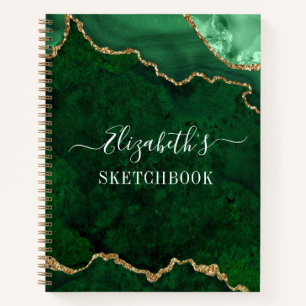 Aquarellmarbor Gold Green Geode Sketchbook Notizbuch