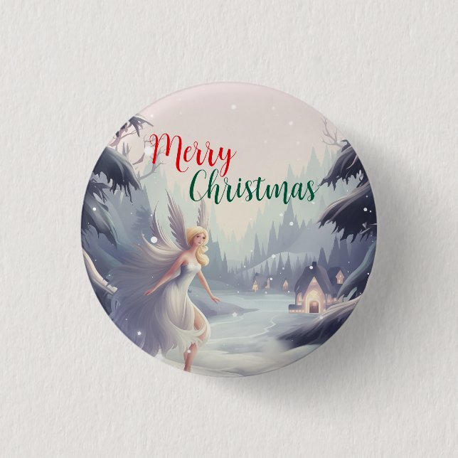 Aquarellmärchen Snowflake Merry Xmas Baum Party Button (Vorderseite)