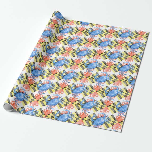 Aquarellmaryland-Flagge und blaue Krabbe Geschenkpapier (Ungerollt)