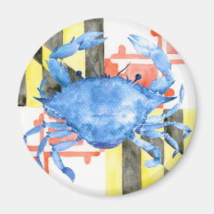 Aquarellmaryland-Flagge und blaue Krabbe Magnet