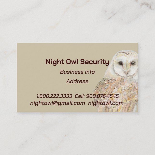 Aquarellmauer Auwl Security Night Owl Visitenkarte (Vorderseite)
