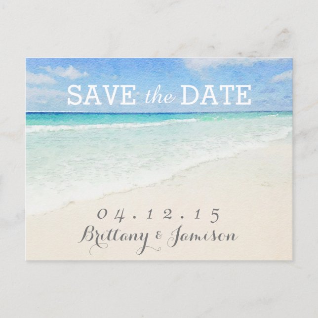 Aquarellmeer | Beach Save the Date Postkarte (Vorderseite)