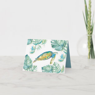 Aquarellmeerschildkröte mit Monstera Palm Blätter Dankeskarte
