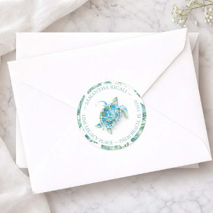 Aquarellmeerschildkröten Beach Rücksendeadresse Runder Aufkleber