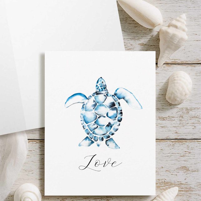 Aquarellmeerschildkröten-Mitteilungskarten mit Ums Karte (Sea turtle gifts greeting card with watercolor art by Victoria Grigaliunas Do Tell A Belle)