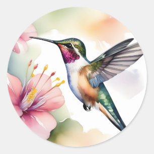 Aquarellmingvogel mit rosa Blume Runder Aufkleber