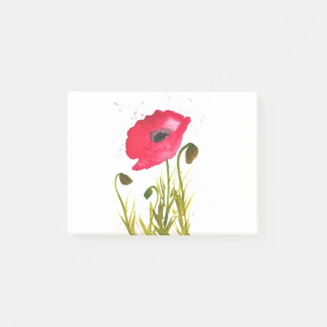 Aquarellmohn Blume Chic rustic Post-it Klebezettel (Vorderseite)