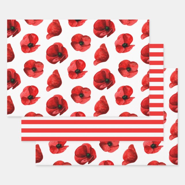 Aquarellmohn Blumenmuster. Roter Mohn Geschenkpapier Set (Set)