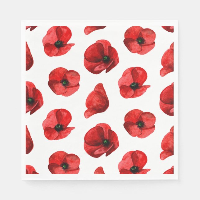 Aquarellmohn Blumenmuster. Roter Mohn Serviette (Vorderseite)