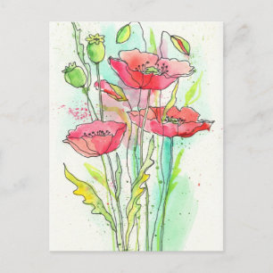 Aquarellmohn Postkarte