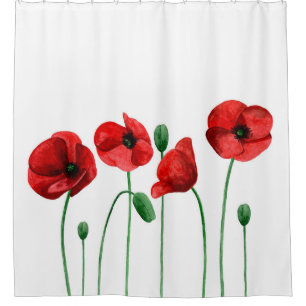 Aquarellmohn Rote Blume. botanisch Duschvorhang
