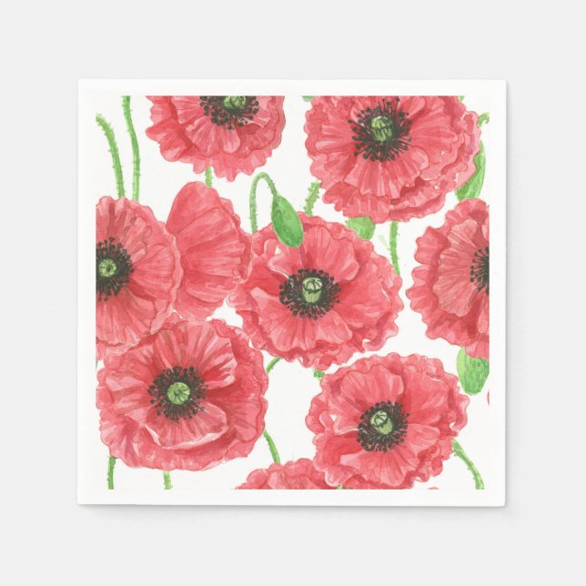 Aquarellmohn Serviette (Vorderseite)