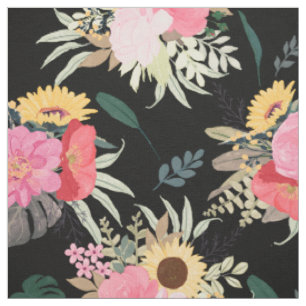 Aquarellmohn & Sonnenblumen Blumenmuster Stoff