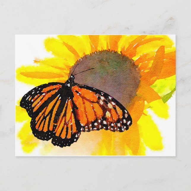 Aquarellmonarch Butterfly und Sonnenblume Postkarte (Vorderseite)