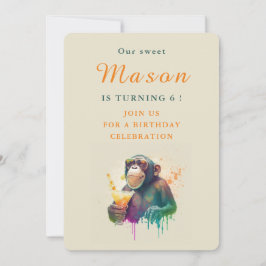 Aquarellmönch - Einladungskarte zum Geburtstag