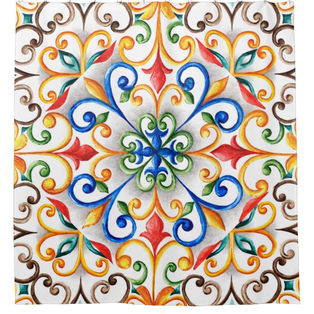 Aquarellmönche Duschvorhang (Vorderseite)