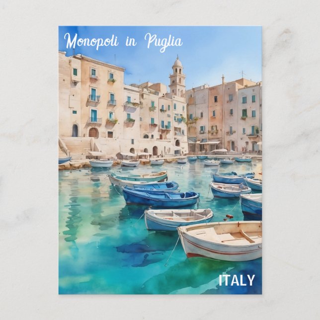 Aquarellmonopoli in Italien an der Küste Apuliens Postkarte (Vorderseite)