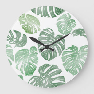 Aquarellmonster, tropische nahtlose Tapete. Große Wanduhr