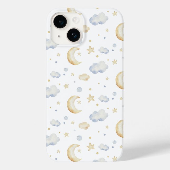 Aquarellmoon-Sterne und Cloud-Muster Case-Mate iPhone 14 Hülle (Rückseite)