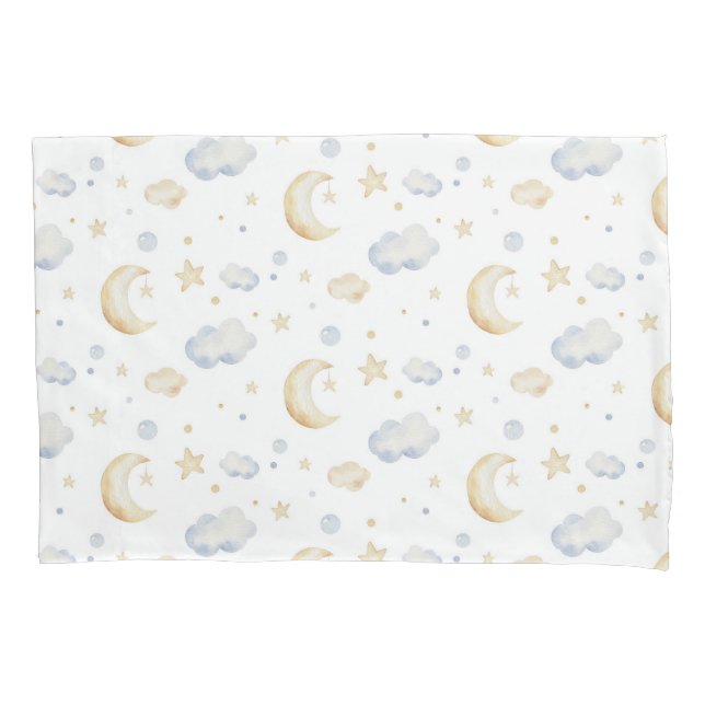Aquarellmoon-Sterne und Cloud-Muster Kissenbezug (Vorderseite)