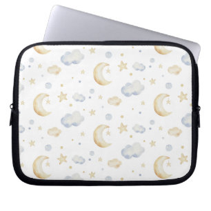 Aquarellmoon-Sterne und Cloud-Muster Laptopschutzhülle
