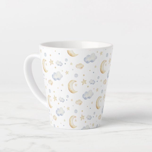 Aquarellmoon-Sterne und Cloud-Muster Milchtasse (Linke Ecke)