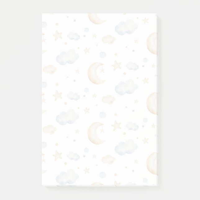 Aquarellmoon-Sterne und Cloud-Muster Post-it Klebezettel (Vorderseite)