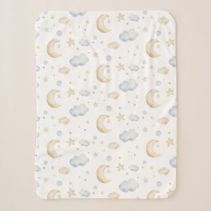 Aquarellmoon-Sterne und Cloud-Muster Sherpadecke