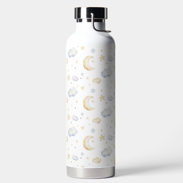 Aquarellmoon-Sterne und Cloud-Muster Trinkflasche (links)