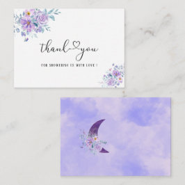 Aquarellmoon violette Blumen Danke Mitteilungskarte