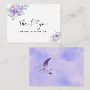 Aquarellmoon violette Blumen Danke Mitteilungskarte
