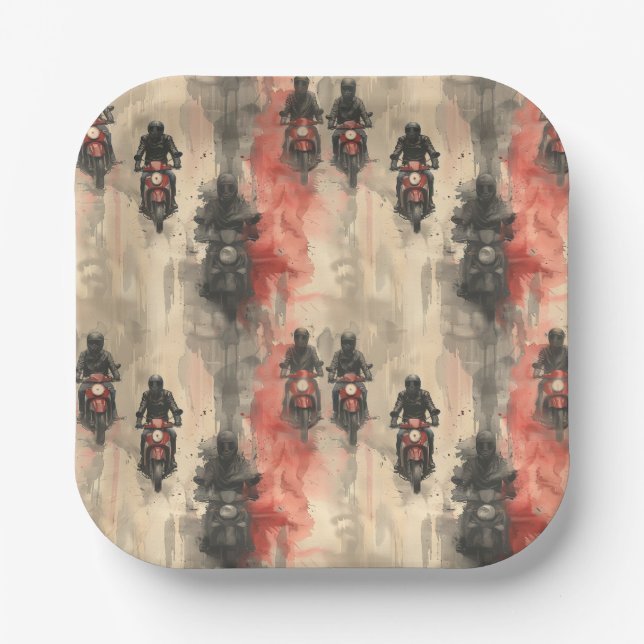 Aquarellmotorräder, Biker, Rennen, Motorräder Pappteller (Vorderseite)