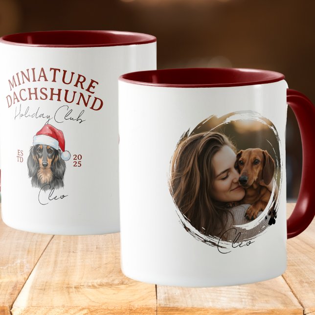 Aquarellmühle Portrait Weihnachten Dackel Tasse (Enhance your holiday kitchen set with this Watercolor Pet Portrait Christmas Dachshund Mug! )