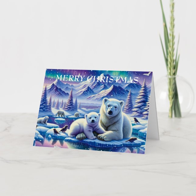 Aquarellmum und Polar-Baby-Bär Weihnachten (Vorderseite)