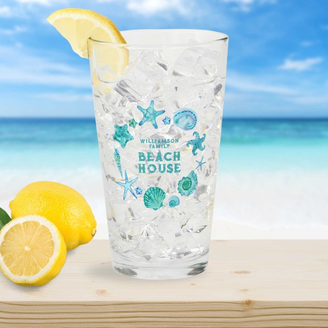 Aquarellmuscheln und Starfish Beach House Glas (Watercolor Seashells and Starfish Beach House Glass)