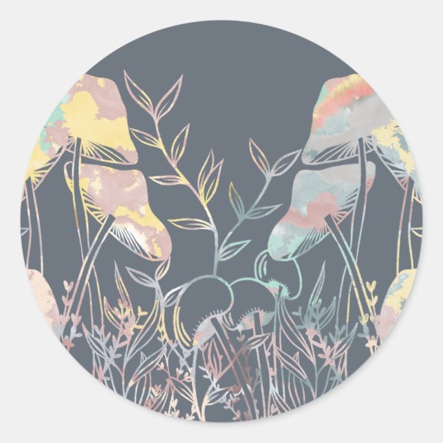 Aquarellmushrooms Runder Aufkleber (Vorderseite)